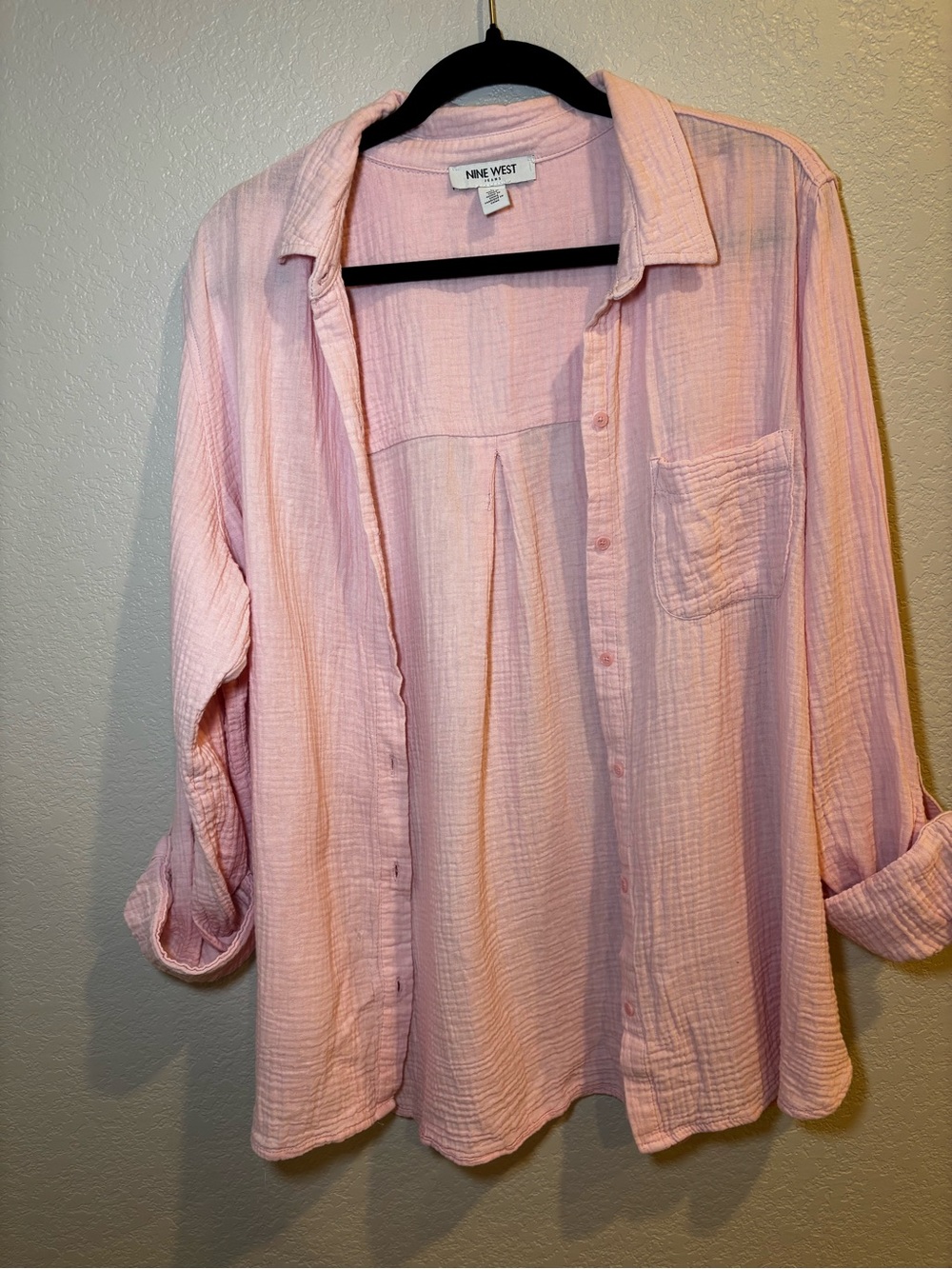 Nine West Pale Pink Button-Down Gauze Shirt